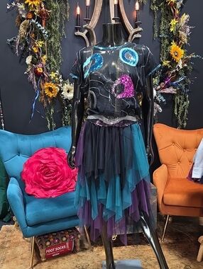 Asymmetrical Layered Tulle Skirt in Teal & Purple - Women